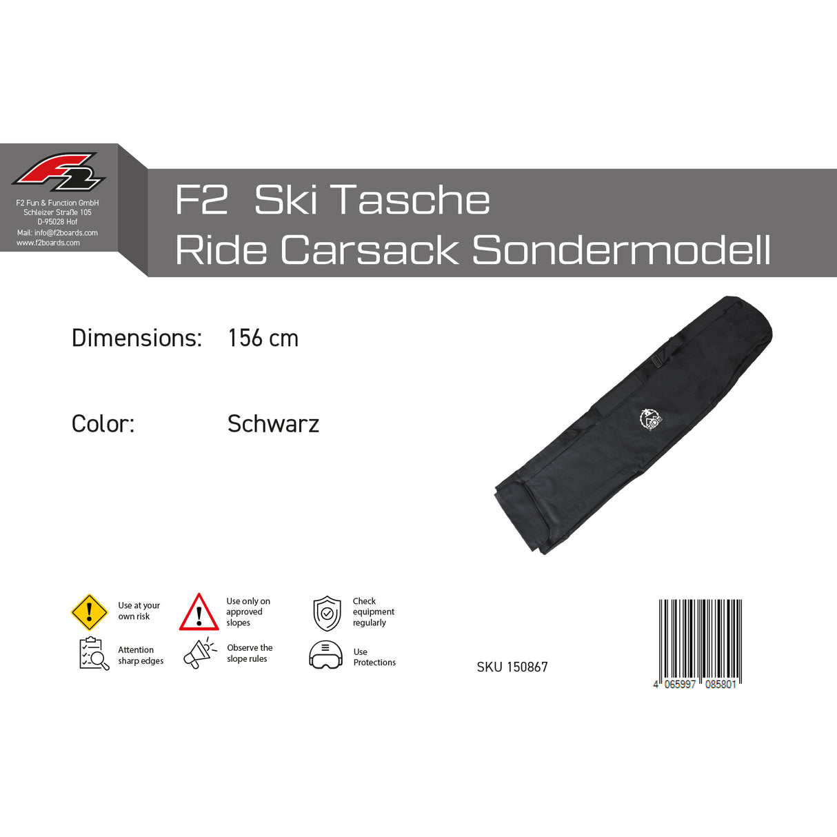 F2 Snowboard Tasche Ride Carsack Sondermodell 156cm Schwarz