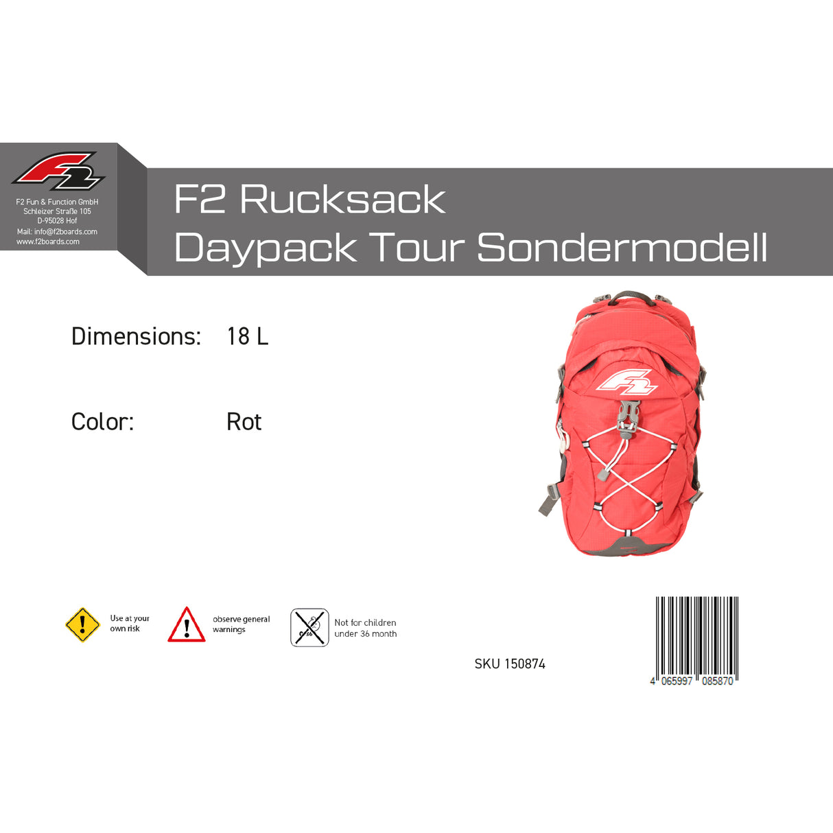 F2 Rucksack Daypack Tour Sondermodell 18L Rot