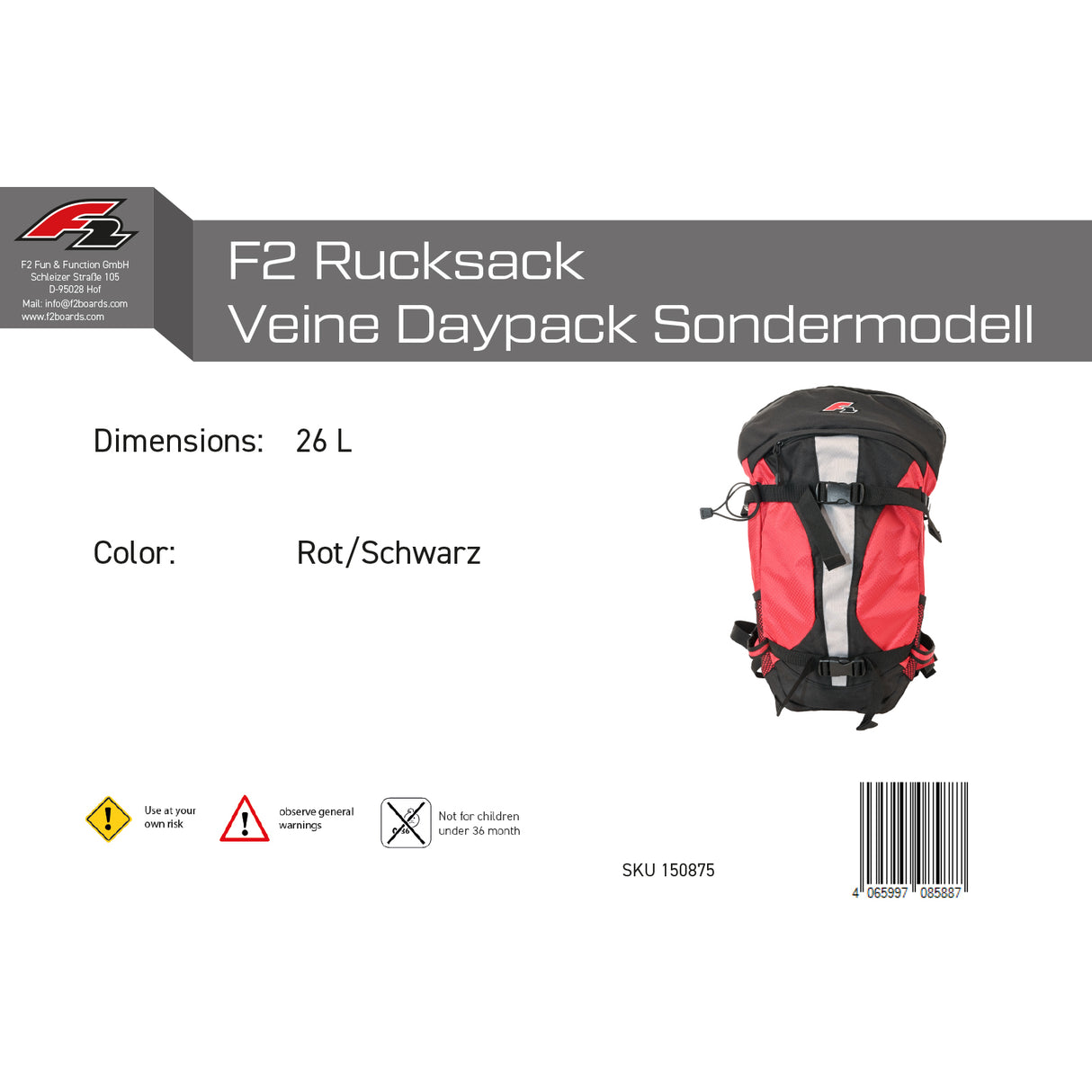 F2 Rucksack Veine Daypack Sondermodell 24L Rot/Schwarz