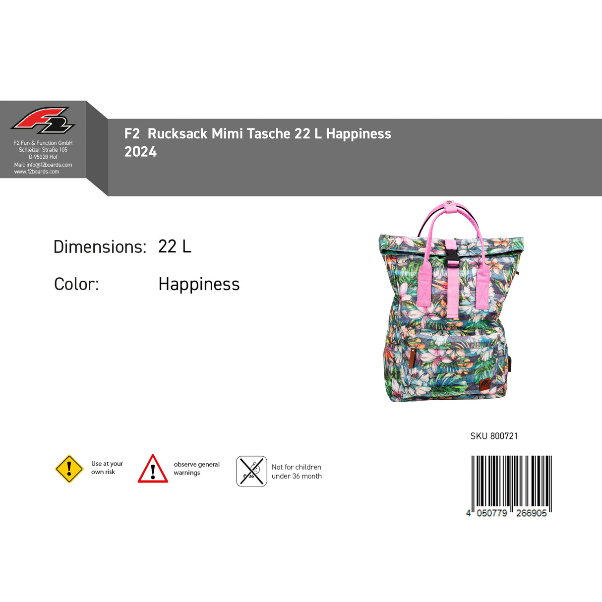 F2 Rucksack Mimi Tasche 22 L Happiness