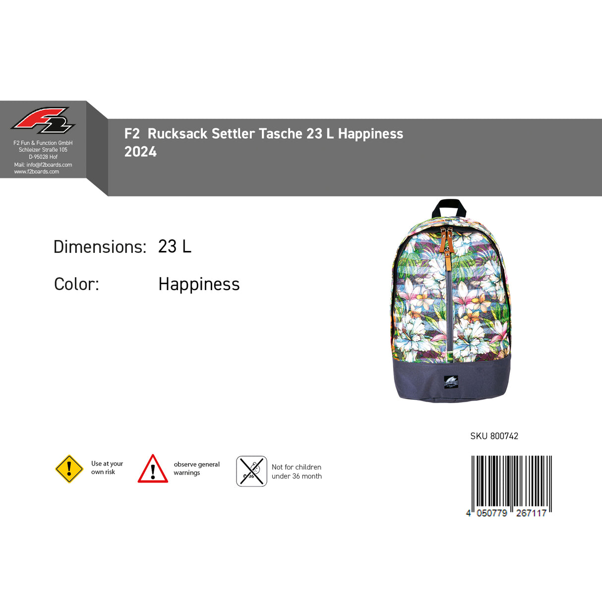 F2 Rucksack Settler Tasche 23 L Happiness