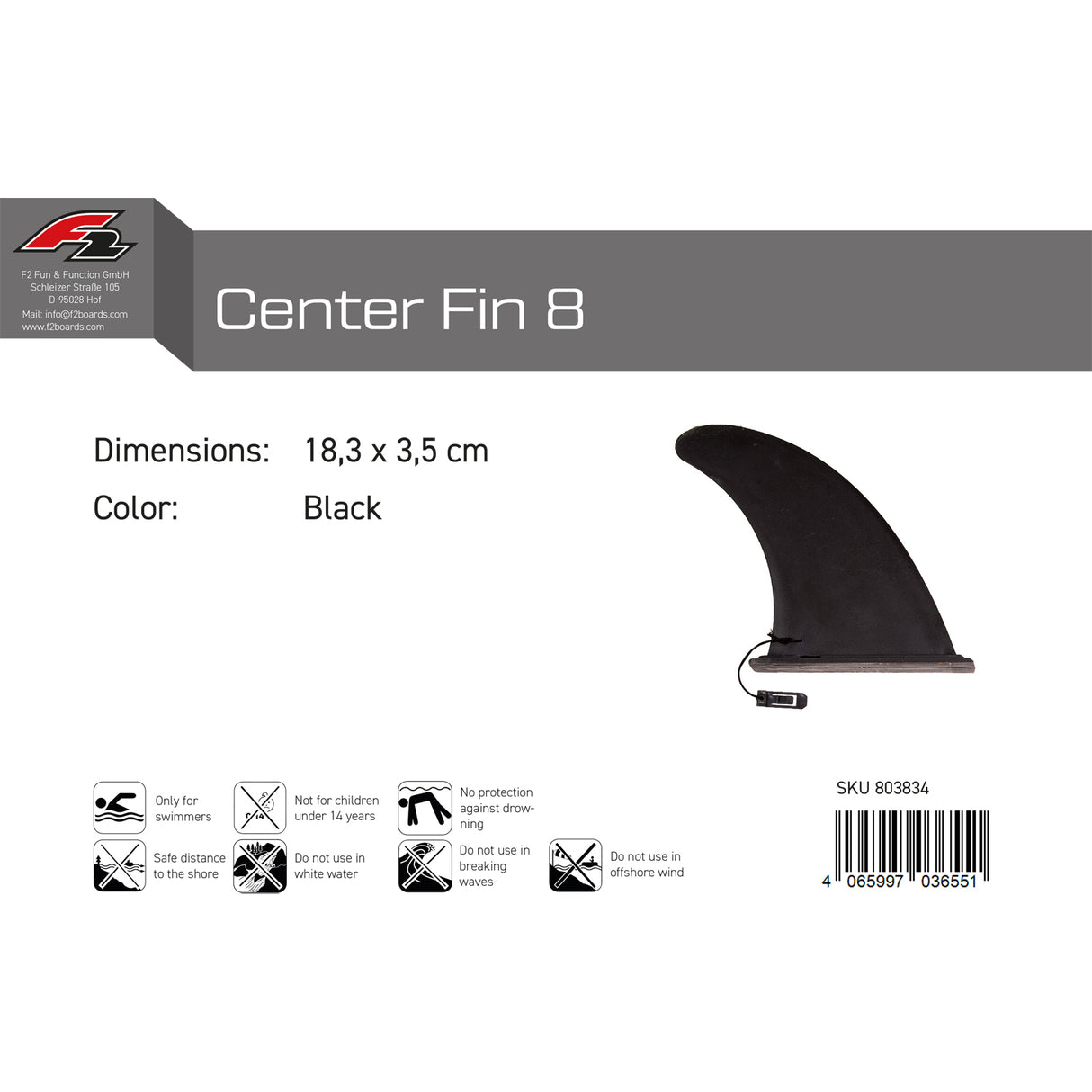F2 Finne Center Fin 8" Slot Box inkl Klip System 18,3 x 3,5 cm Schwarz