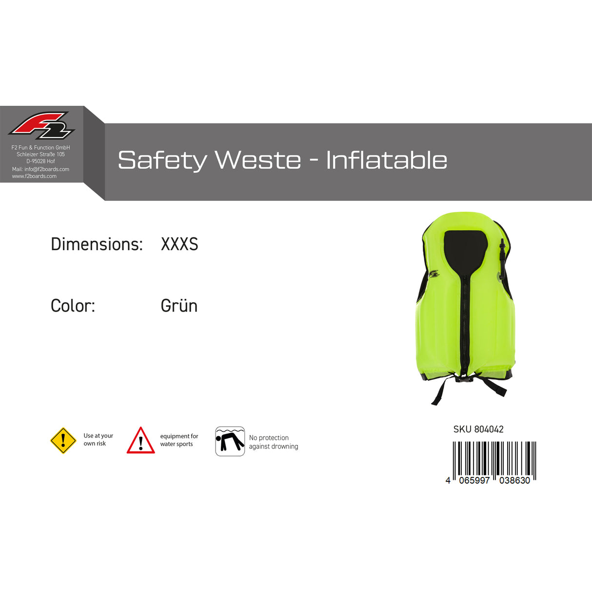 F2 Auftriebsweste Safety Weste - Inflatable Farbe/Größe wählbar