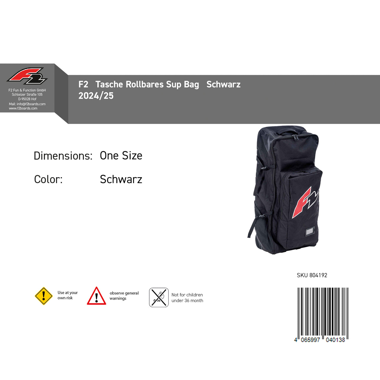 F2 Tasche Rollbares Sup Bag Schwarz