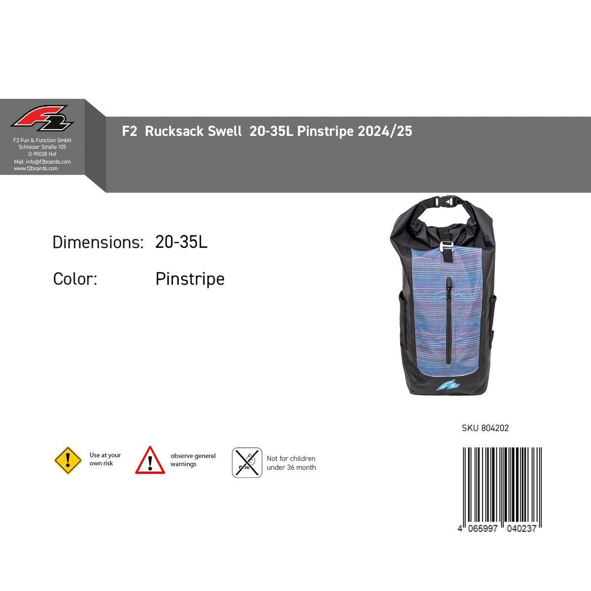 F2 Tasche Swell - Rucksack 20-35 L Happiness/Pinstripe Farbe wählbar