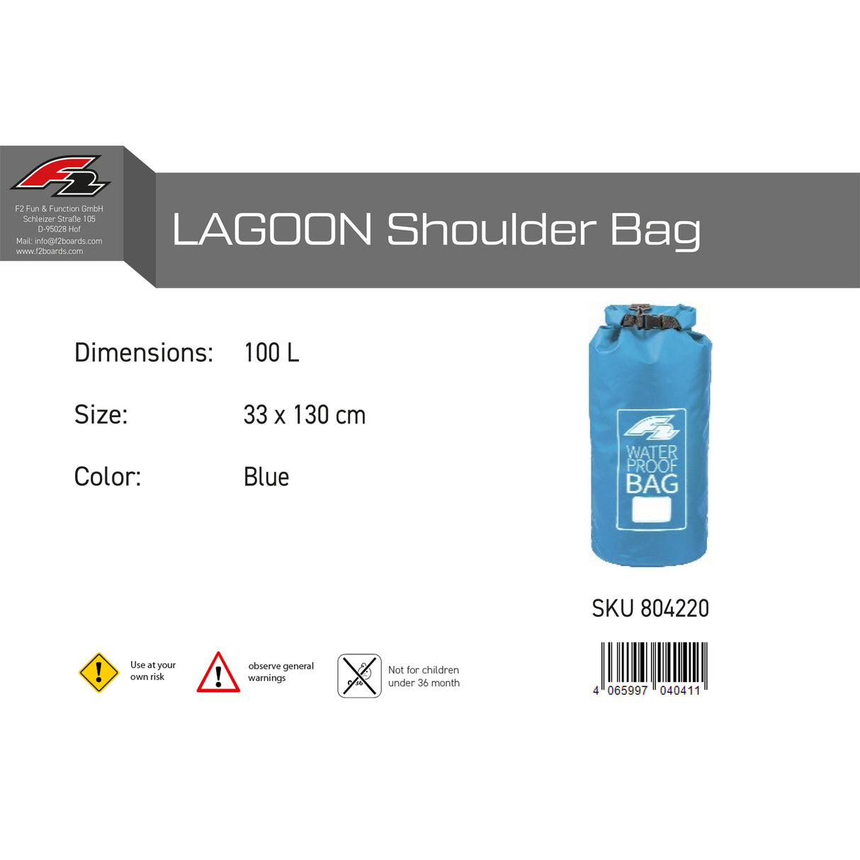 F2 Tasche Lagoon Drybag Trockentasche SUP Bag Größe/Farbe wählbar