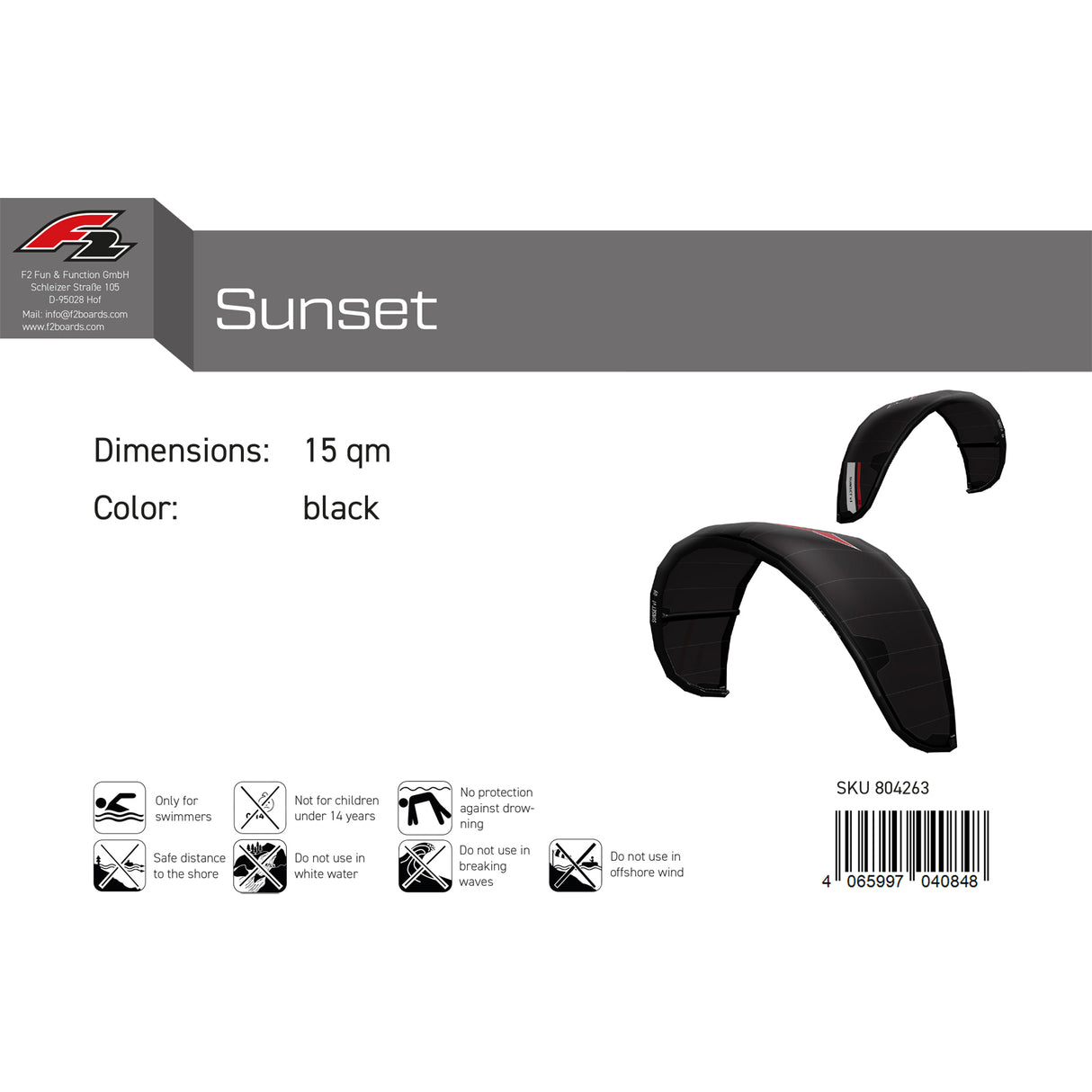 F2 Kite Sunset V1 Größe/Farbe wählbar