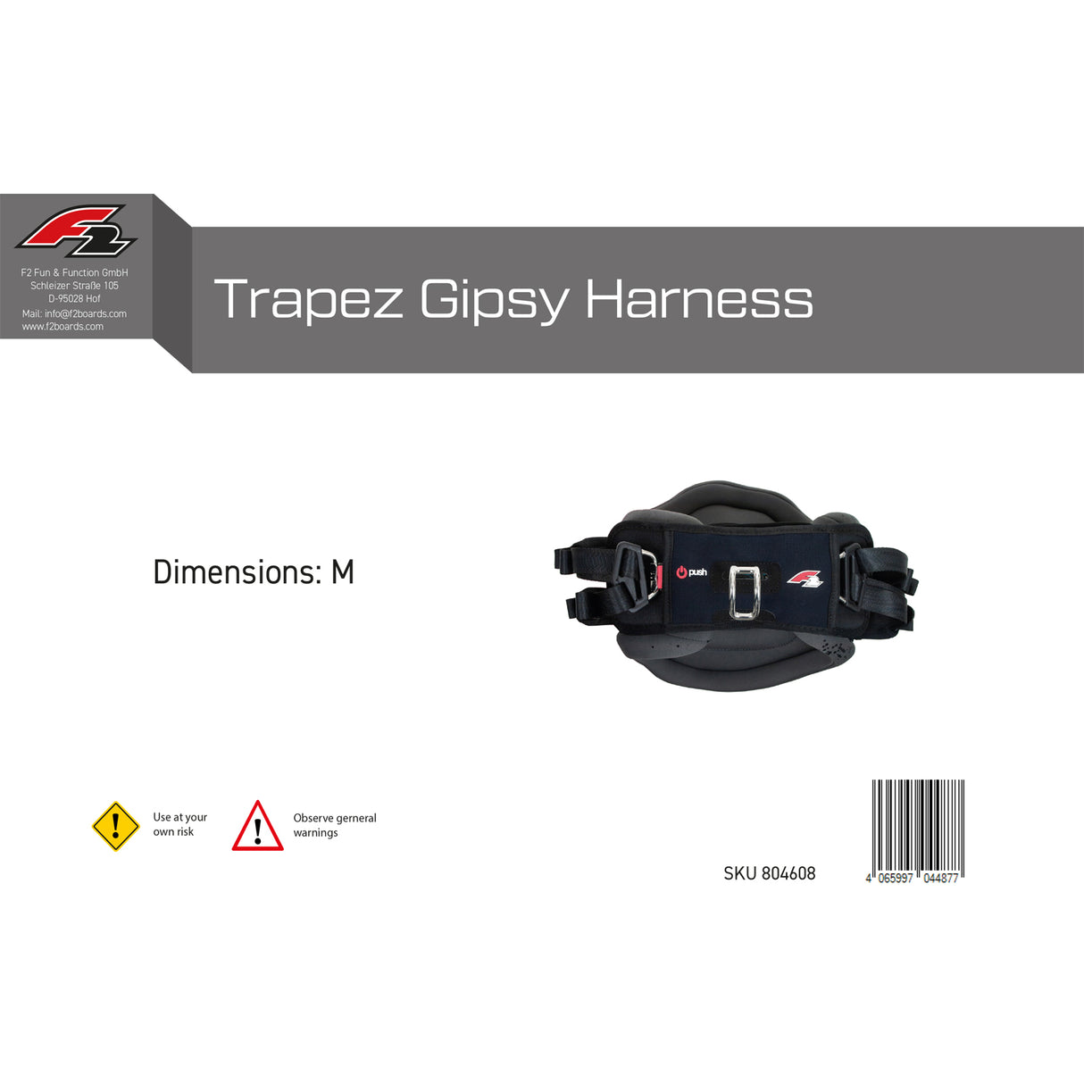 F2 Trapez Gipsy Harness Gr. XS-L wählbar Schwarz