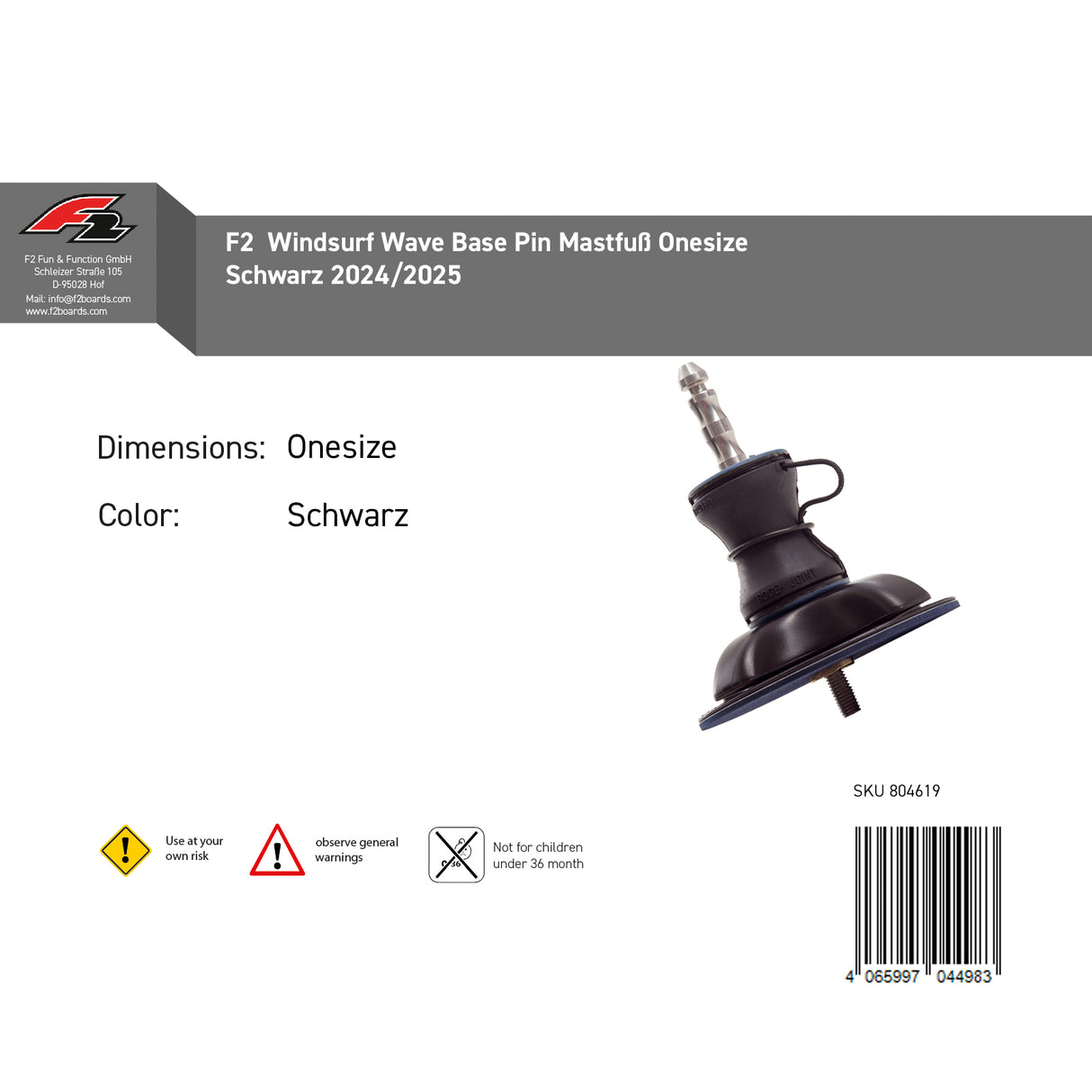 F2 Windsurf Wave Base Pin (kurz) Mastfuß Onesize Schwarz
