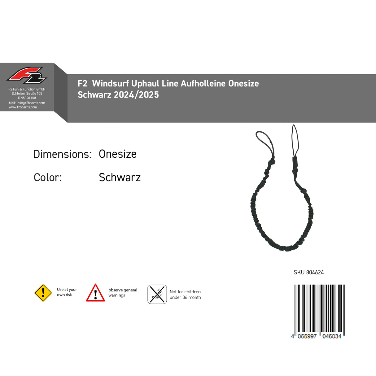 F2 Windsurf Uphaul Line Aufholleine Onesize Schwarz