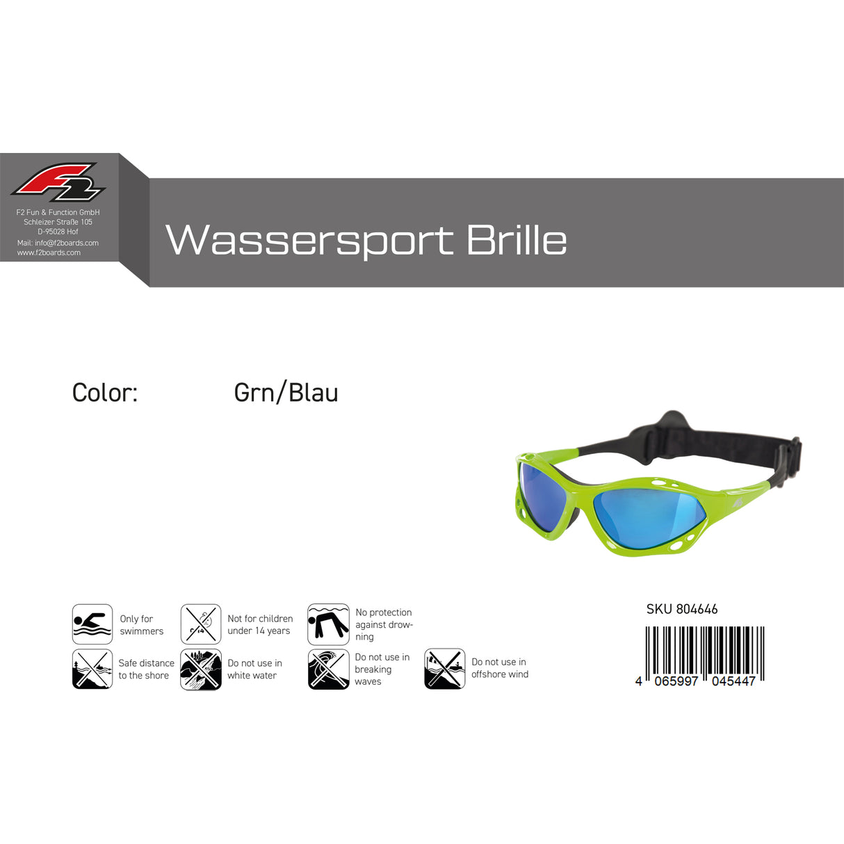 F2 Brille Wassersport Brille Farbe wählbar