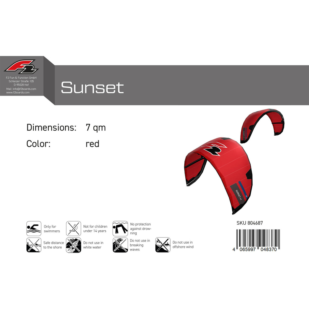 F2 Kite Sunset V1 Größe/Farbe wählbar