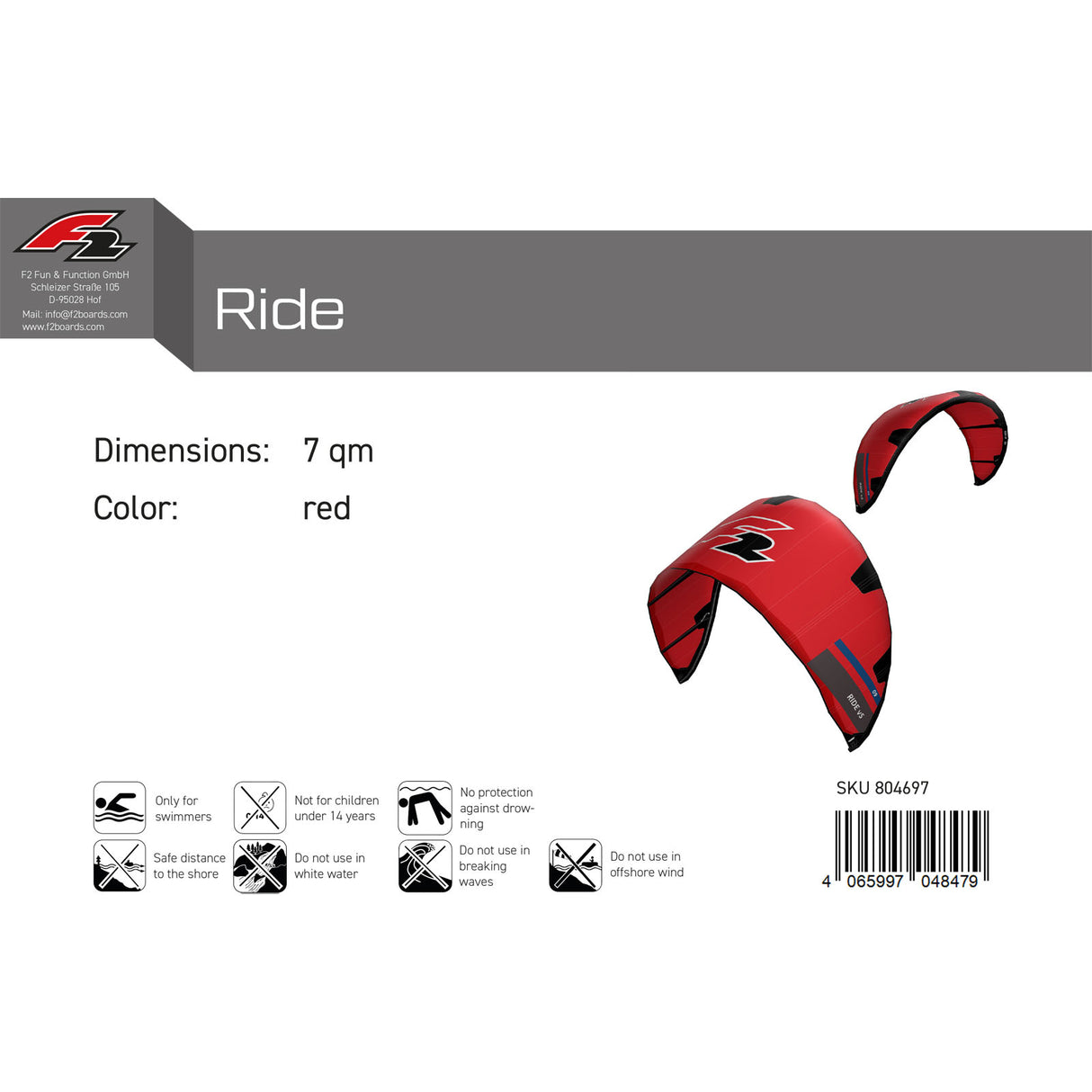 F2 Kite Ride V5 Größe/Farbe wählbar