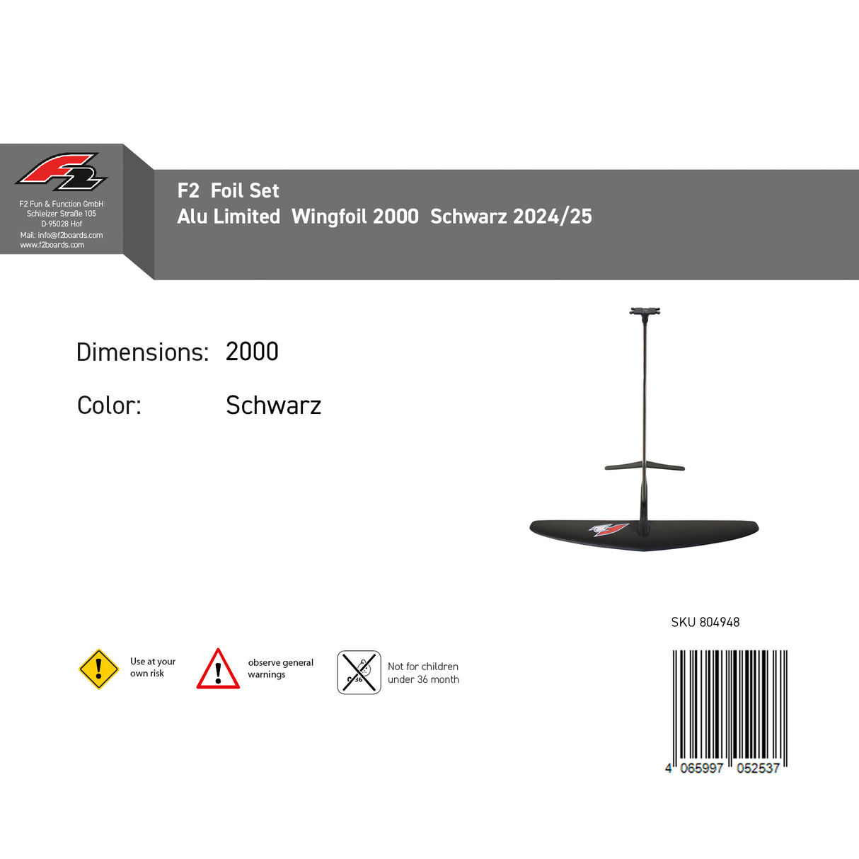 F2 Foil Set Alu Limited Wingfoil 2000 Schwarz 2024/25