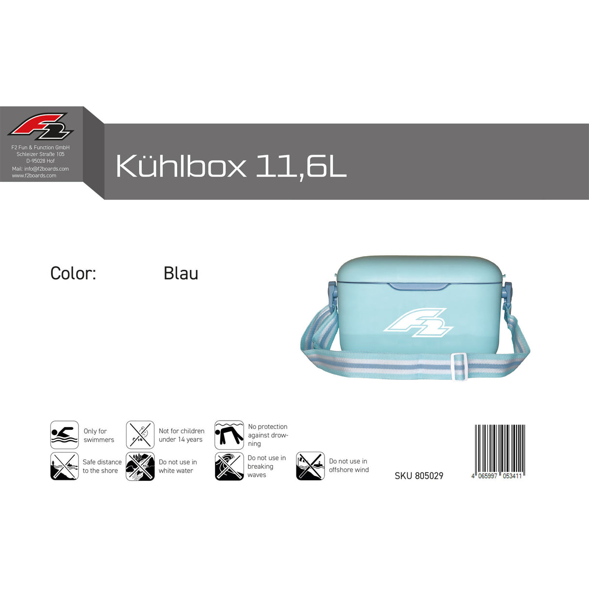 F2 Kühlbox Klein Cool Box Kühltasche 11,6L Blau