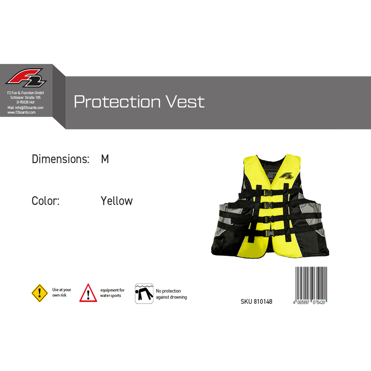 F2 SUP Weste Protection Vest Auftriebsweste Farbe/Größe wählbar