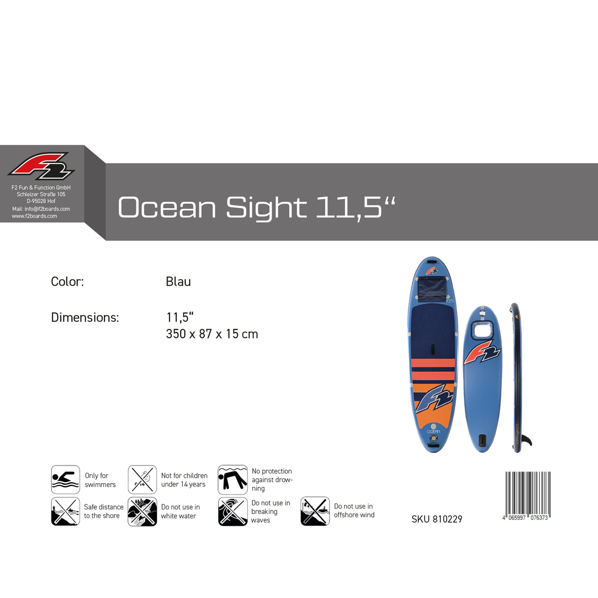 F2 SUP Stand Up Paddle Board Ocean Sight Board Only Größe/Farbe wählen