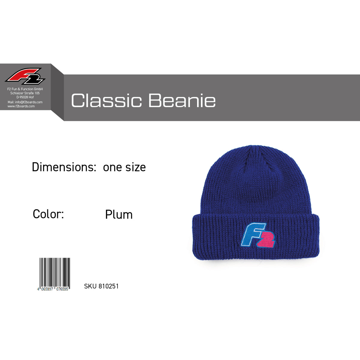 F2 Retro Classic Beanie Mütze One Size - Farbe wählbar