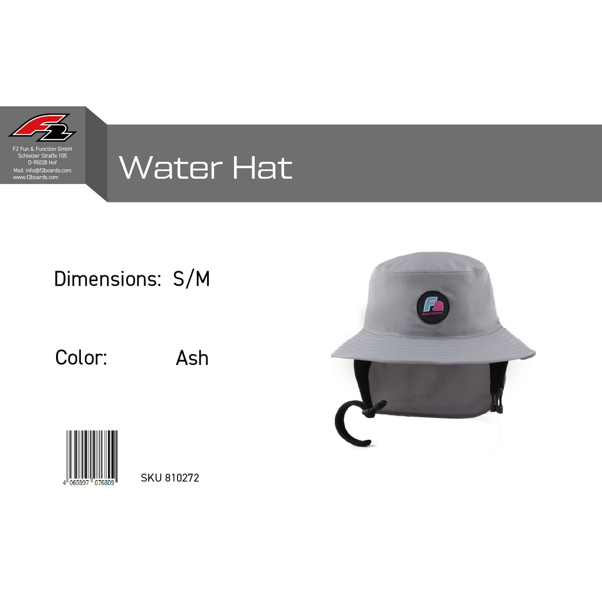 F2 Retro Water Hat Ash Wasser Hut Mütze - Größe wählbar