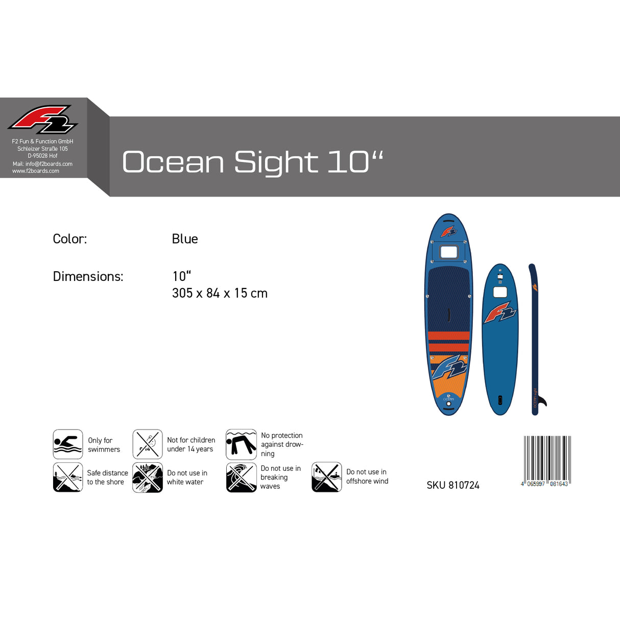 F2 SUP Stand Up Paddle Board Ocean Sight Board Only Größe/Farbe wählen