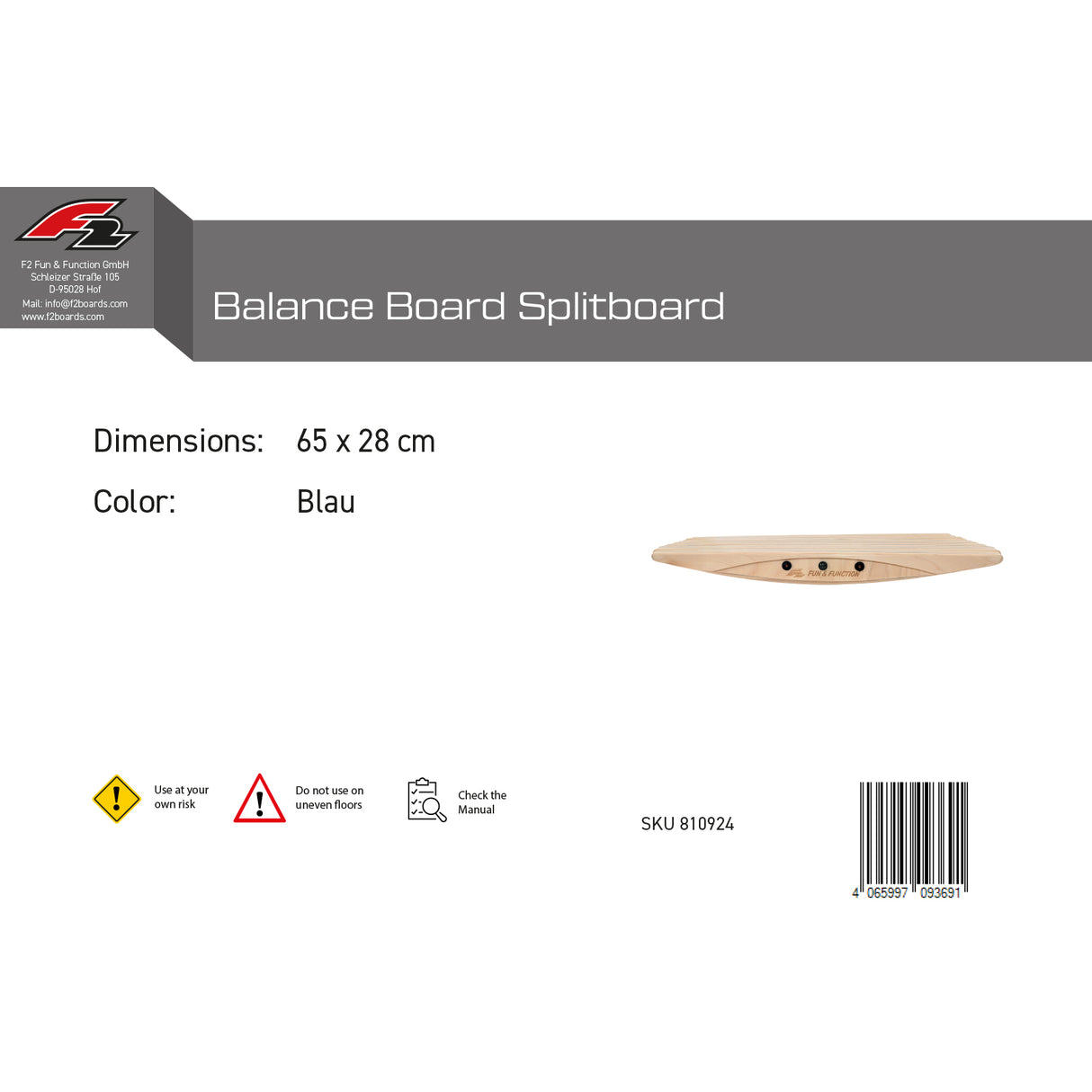 F2 Balance Board Splitboard 65x28cm Blau