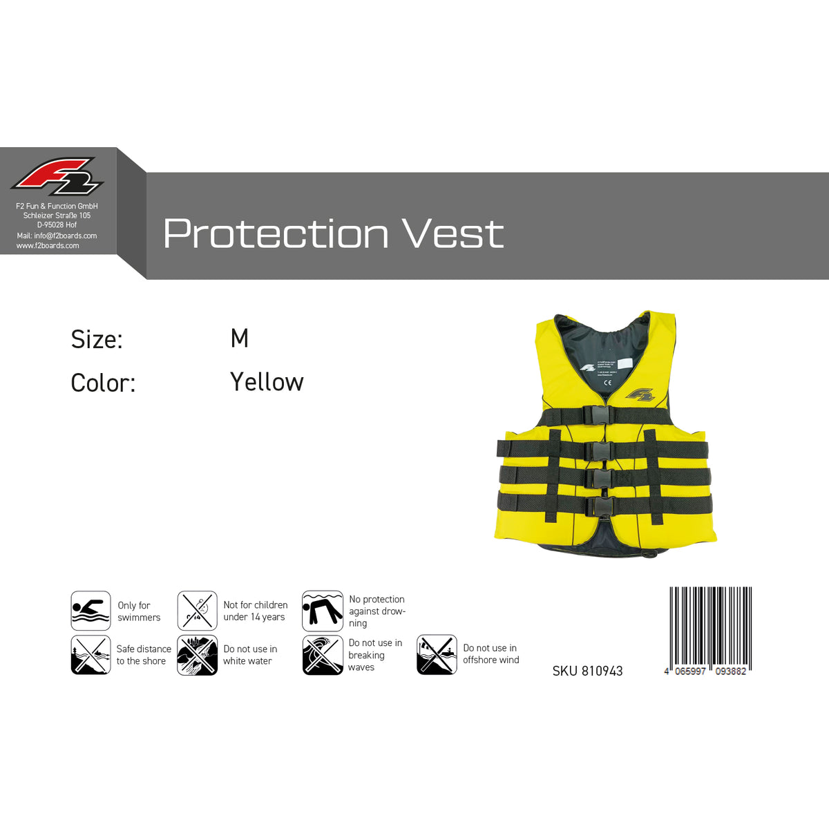 F2 Schwimmhilfe Junior Weste Auftriebshilfe 50N Gelb - Größe wählbar