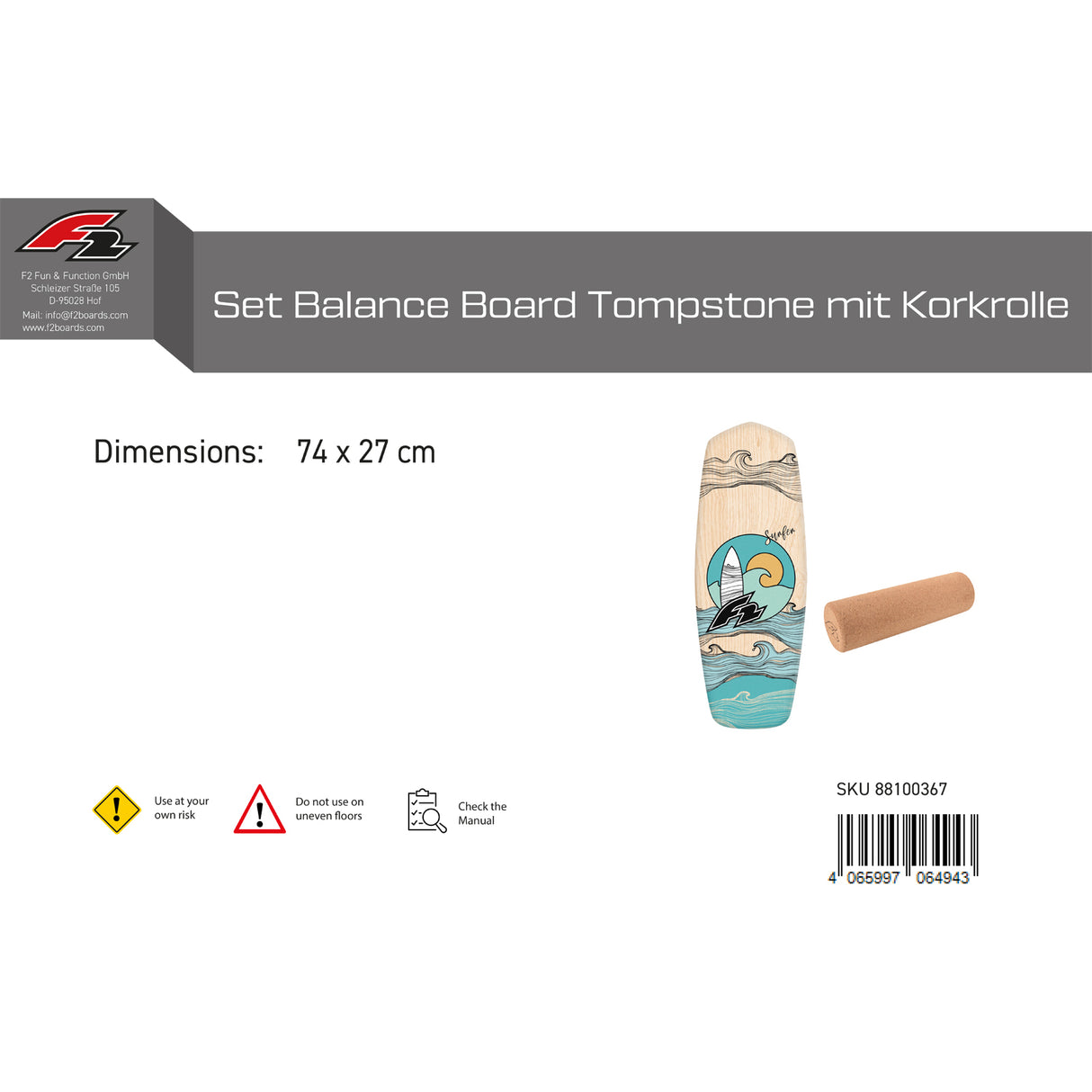 F2 Set Balance Board Tompstone 74x27cm mit Korkrolle