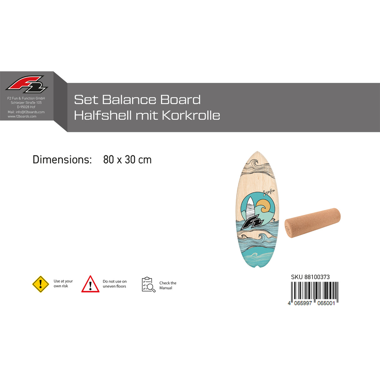 F2 Set Balance Board Halfshell 80x30cm mit Korkrolle