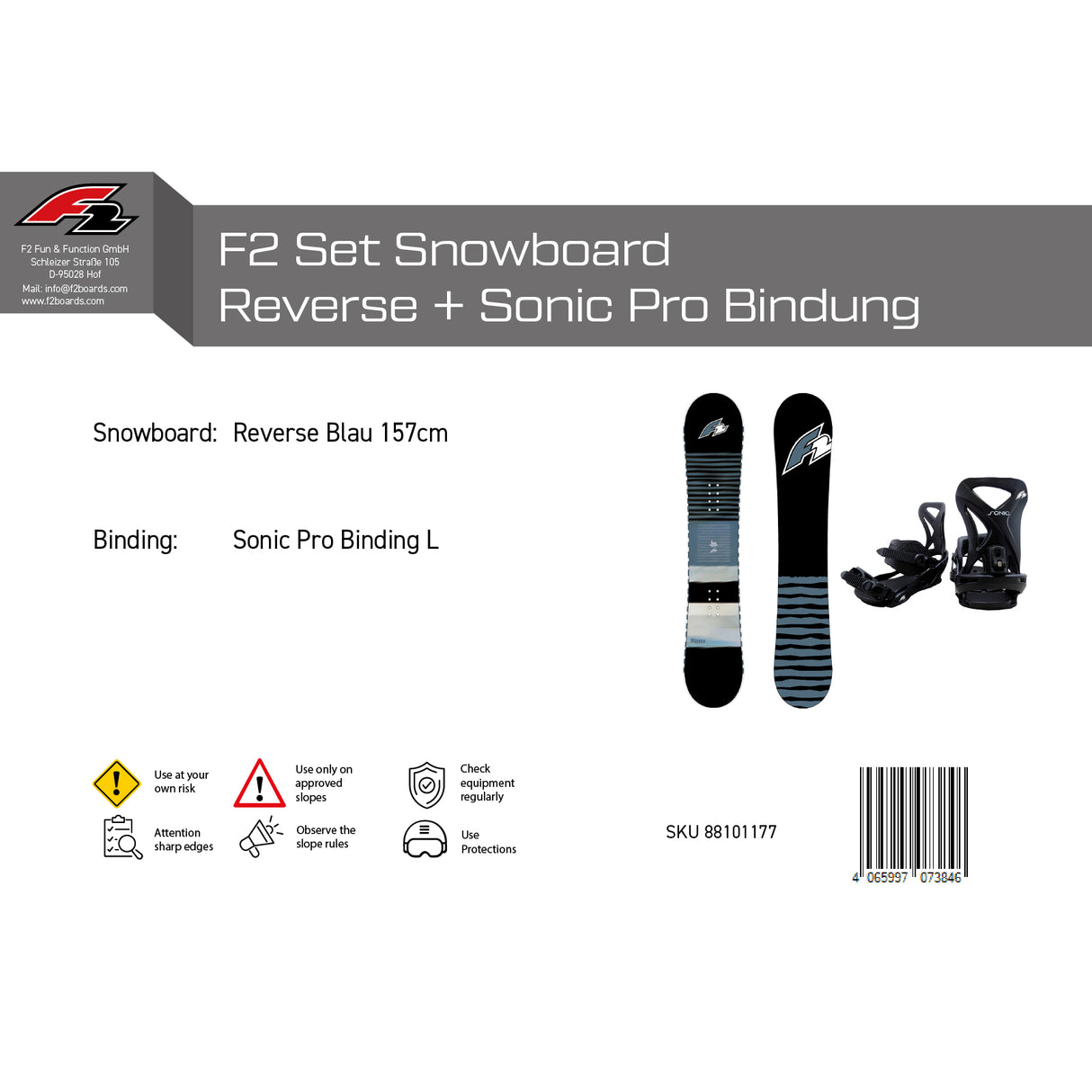 F2 Set Snowboard Reverse Blau 157cm + Sonic Pro Bindung L