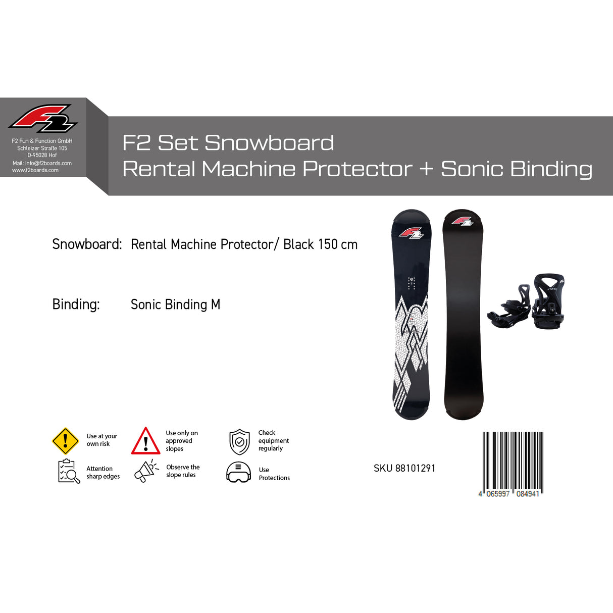 F2 Set Snowboard Rental Machine mit Protector 150cm + Bindung M