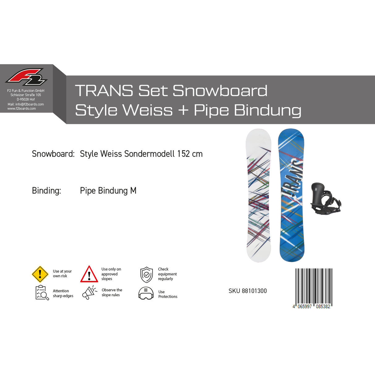 Trans Set Snowboard Style Weiss 152cm mit Pipe Bindung M Sale
