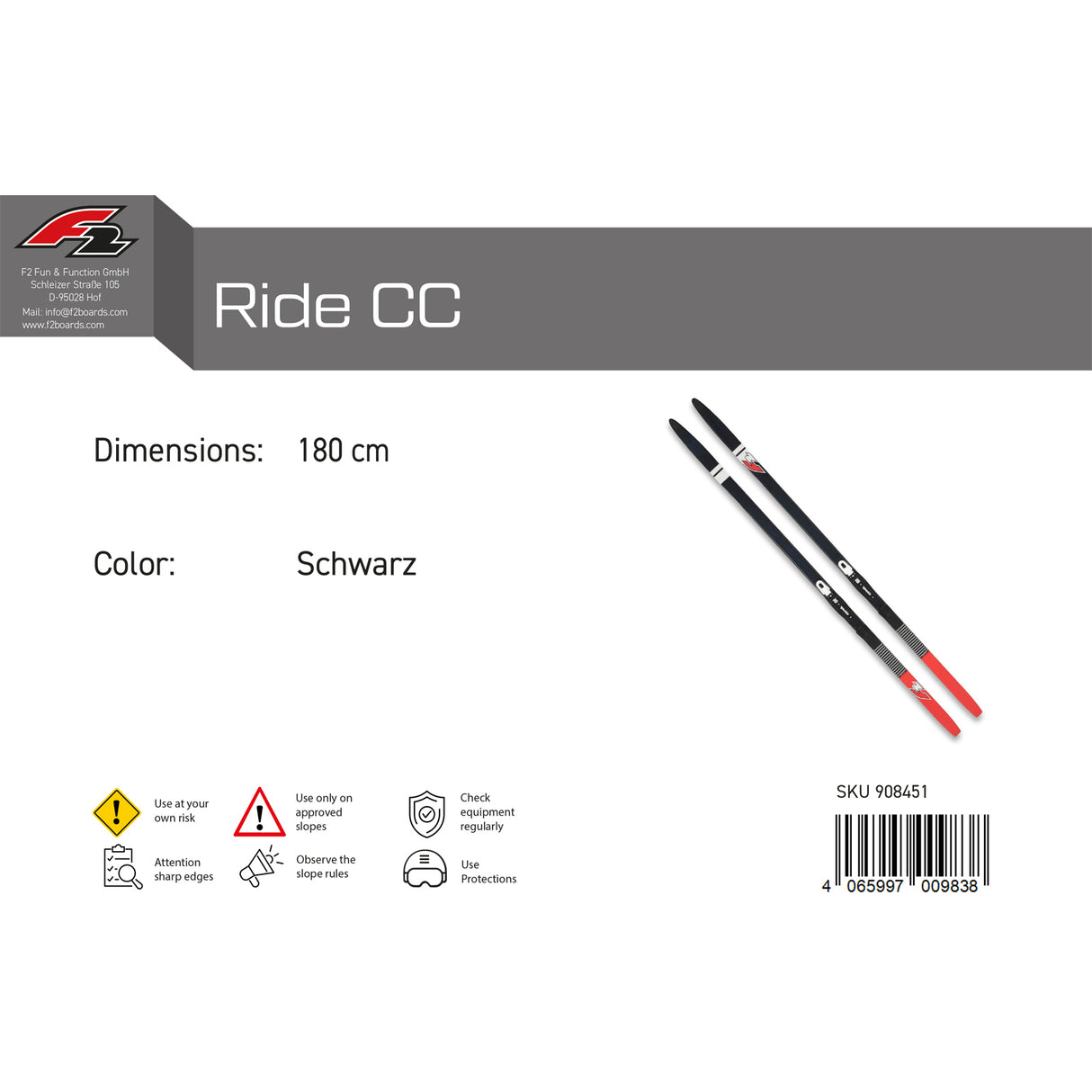 F2 Ski Ride CC 180-205cm Größe wählbar Schwarz