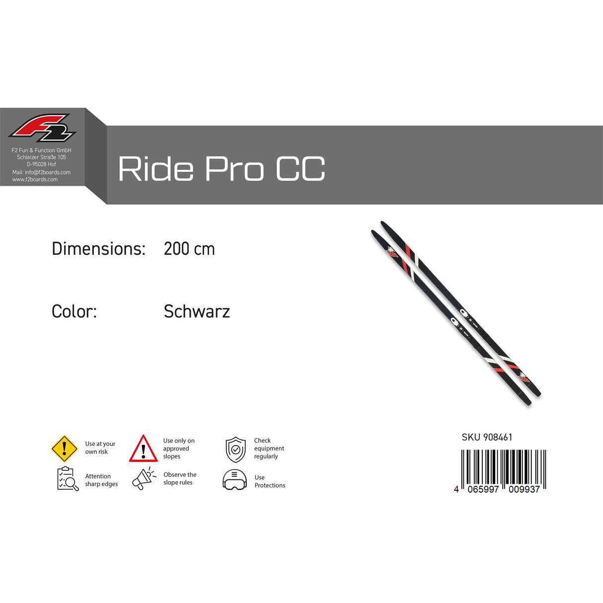 F2 Ski Ride Pro CC 180-205cm Größe wählbar Schwarz