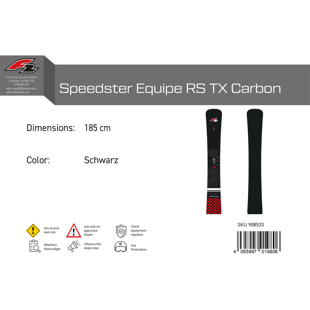 F2 Snowboard Speedster Equipe RS TX Carbon Race Größe wählbar Schwarz 2023/24