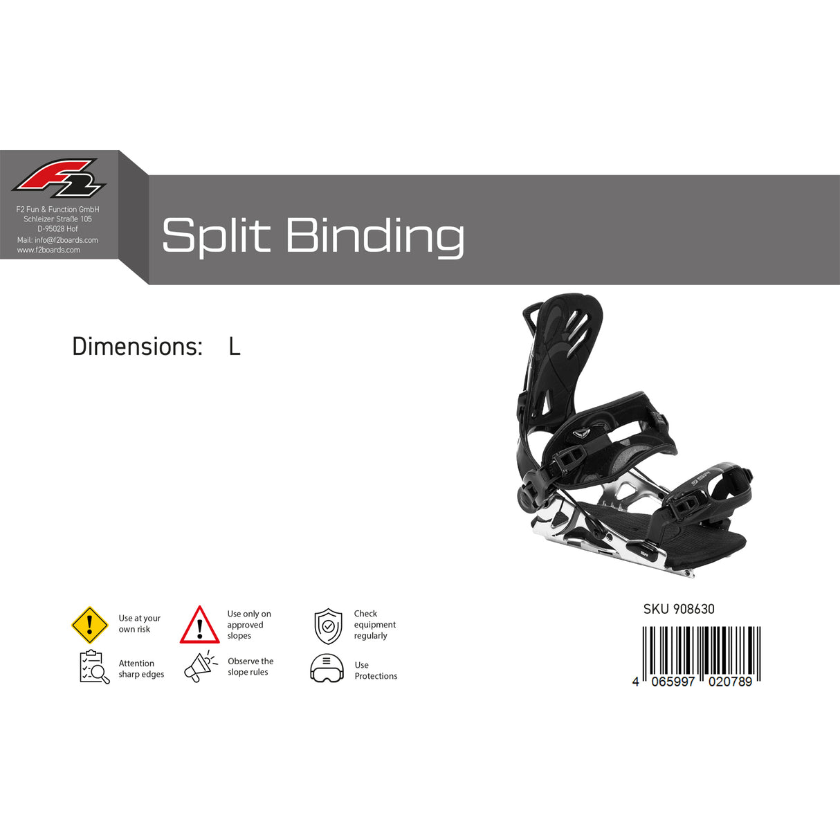 F2 Snowboard Split Bindung Split Binding M-XL Größe wählbar
