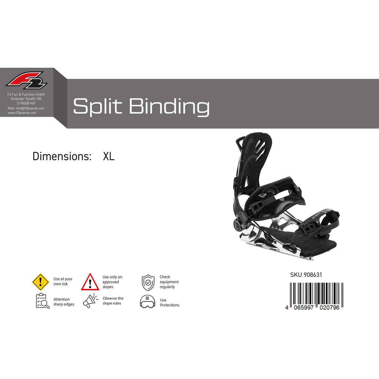 F2 Snowboard Split Bindung Split Binding M-XL Größe wählbar