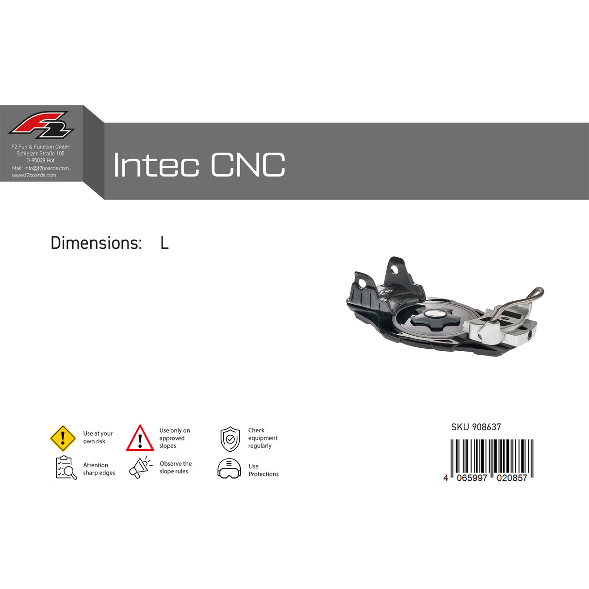 F2 Snowboard Plate Bindung Intec CNC M/L Größe wählbar