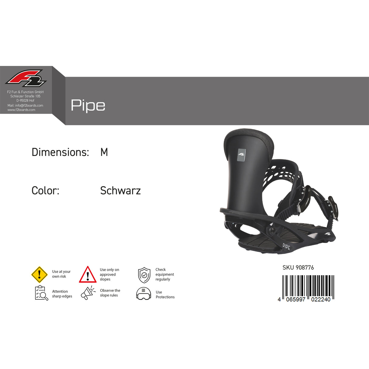 F2 Herren Snowboard Soft Bindung Pipe Farbe/Größe wählbar