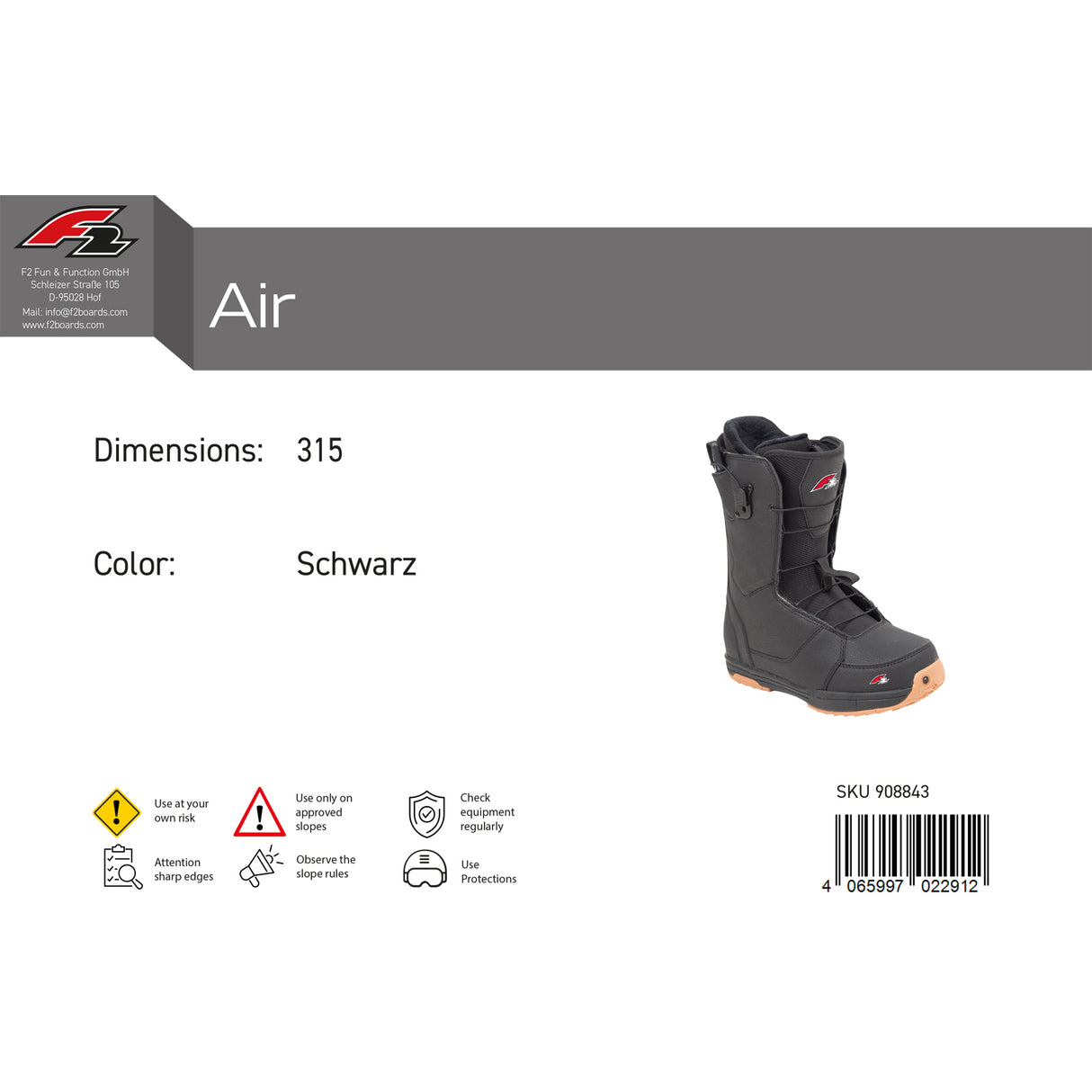 F2 Herren Snowboard Softboots Air Gr. 39-49 wählbar Schwarz