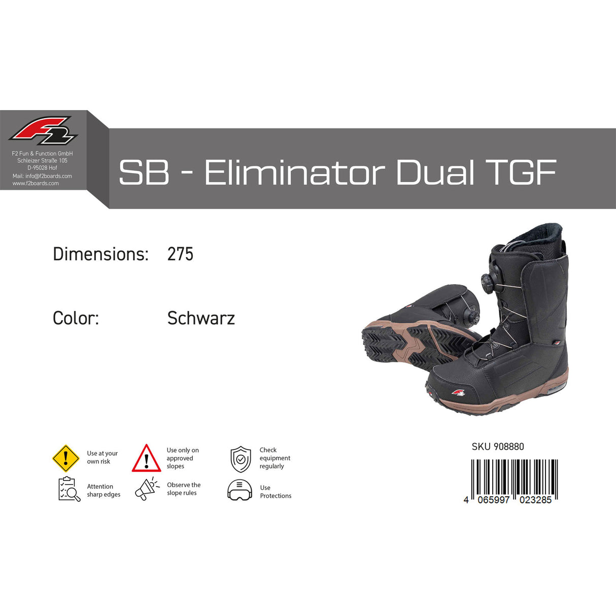 F2 Herren Snowboard Softboots-Eliminator Dual TGF Größe wählbar Schwarz