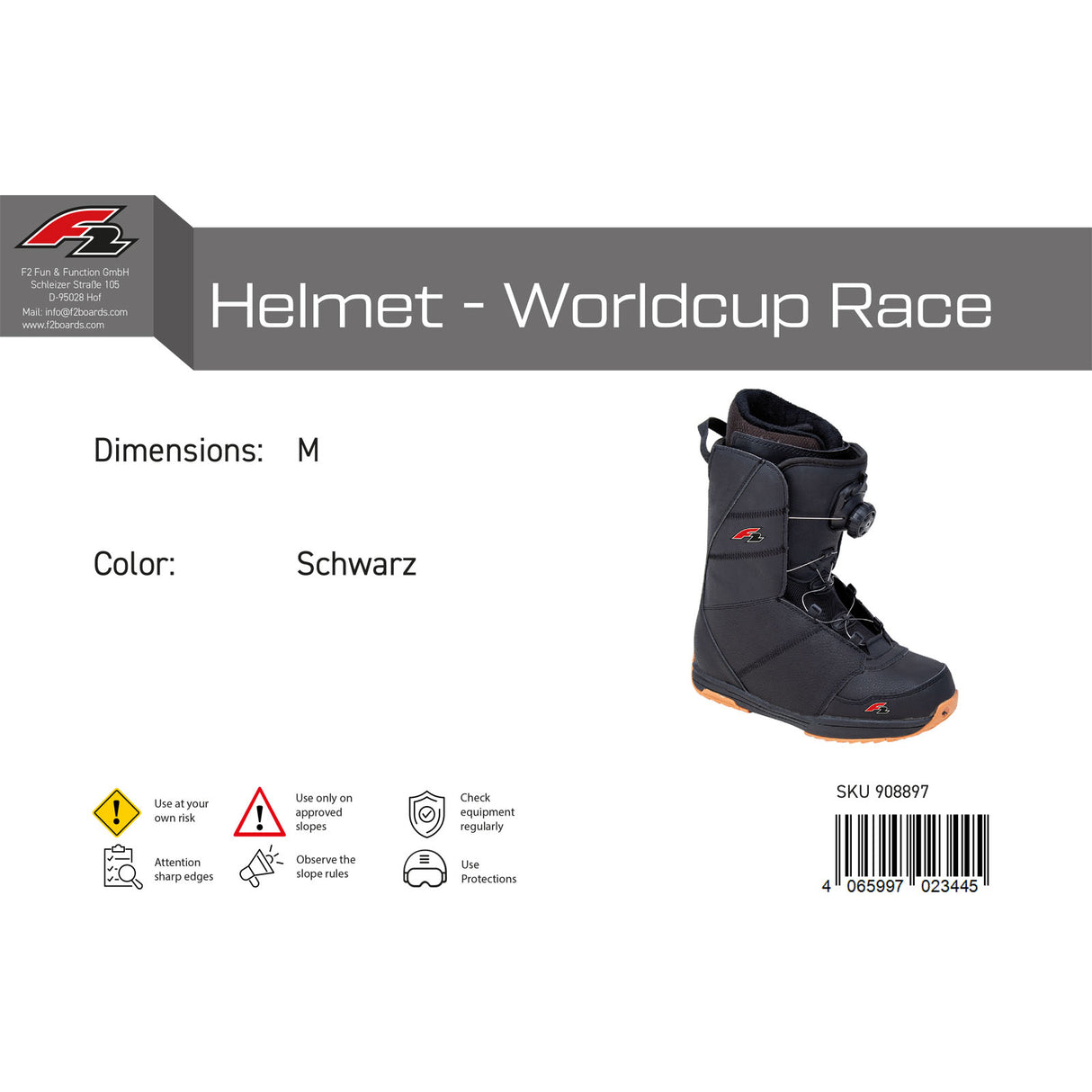 F2 Herren Snowboard Helm Helmet - Worldcup Race Farbe/Größe wählbar