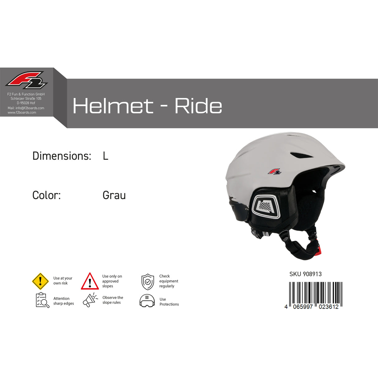 F2 Herren Snowboard Helm Helmet - Ride Farbe/Größe wählbar