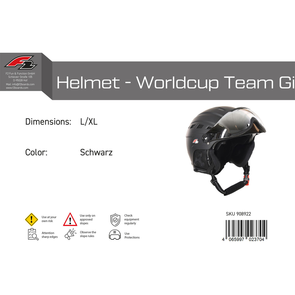F2 Damen Snowboard Helm Helmet - Worldcup Team Girl Farbe/Größe wählbar