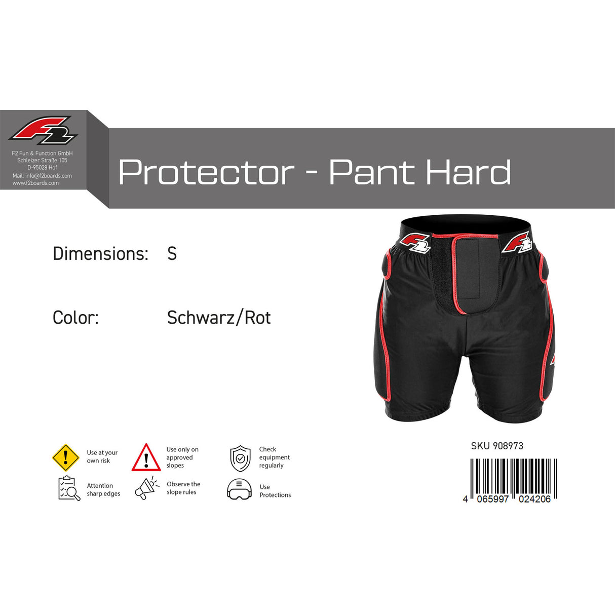 F2 Snowboard Hose Protector - Pant Hard S-XL Größe wählbar Schwarz/Rot