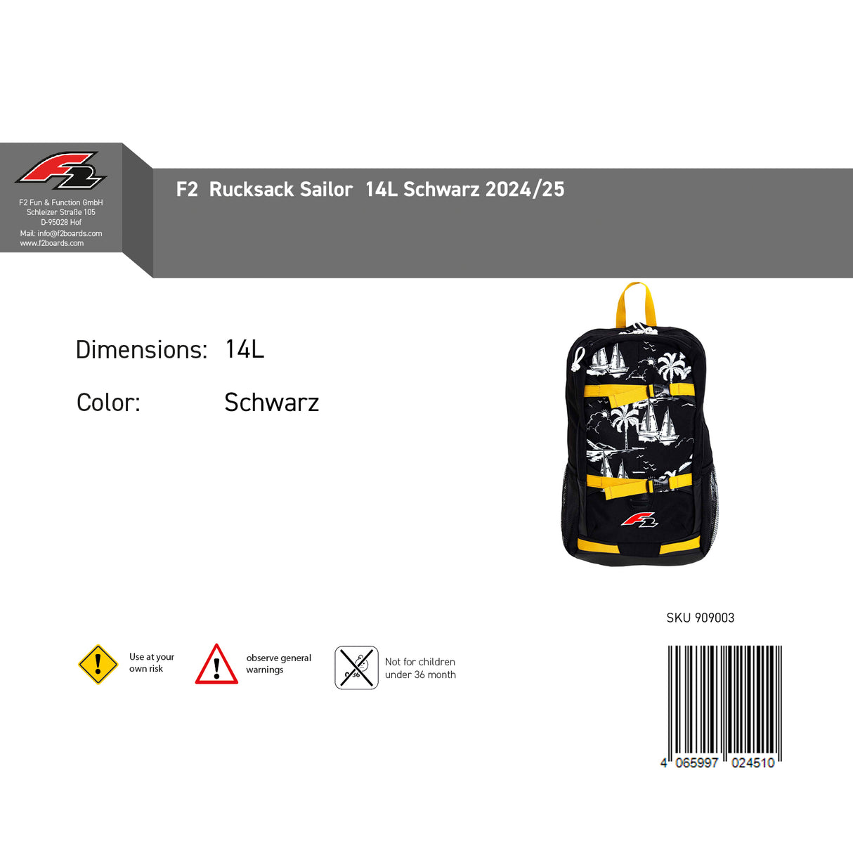 F2 Rucksack Sailor 14L Schwarz