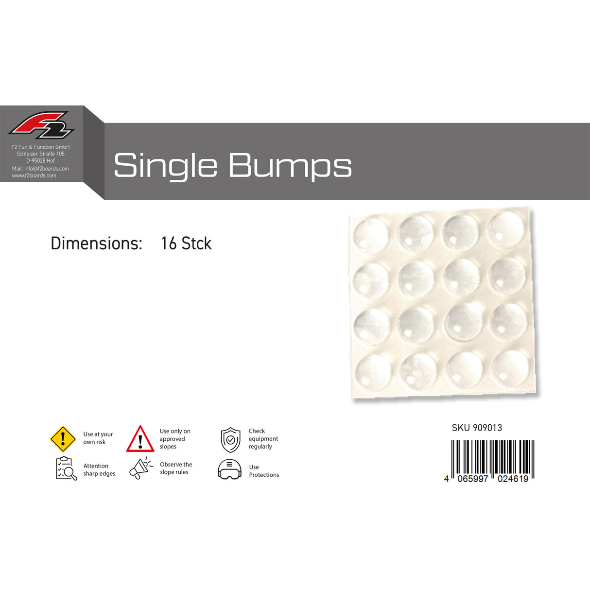 F2 Snowboard Pads Single Bumps 16 Stück