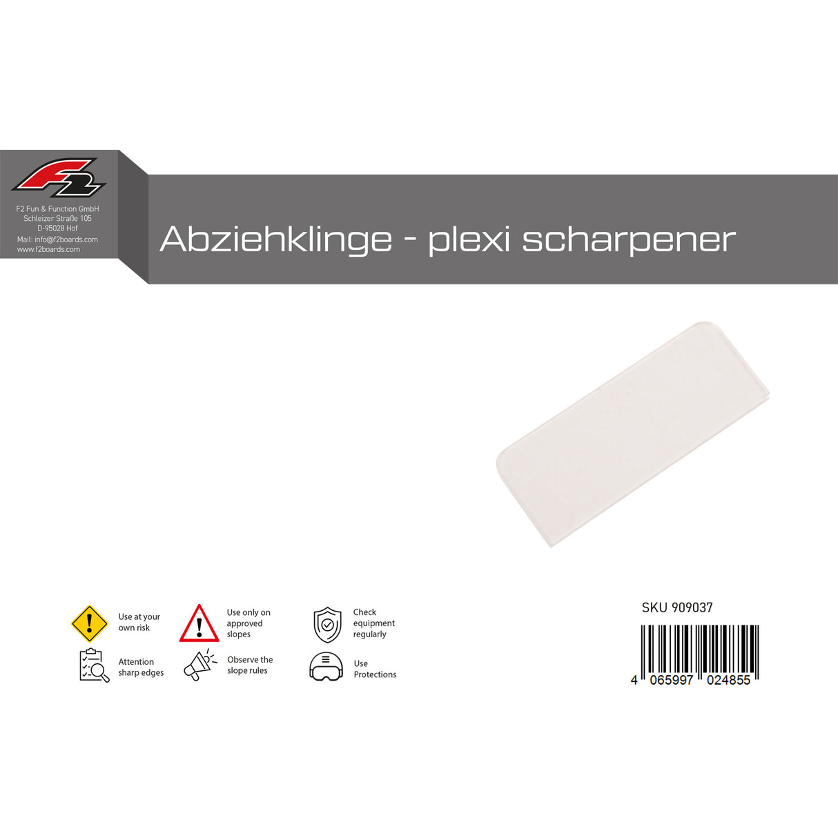 F2 Snowboard Zubehör Abziehklinge Plexi Sharpener