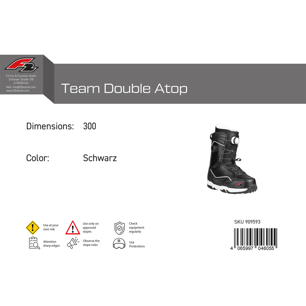 F2 Herren Snowboard Softboots Team Double Atop Größe wählbar Schwarz