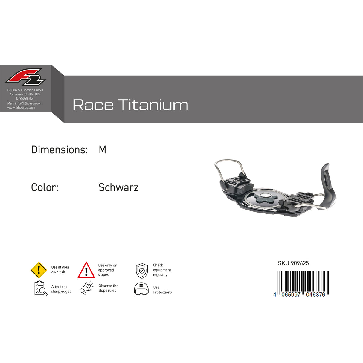 F2 Snowboard Plate Bindung Race Titanium Farbe/Größe wählbar