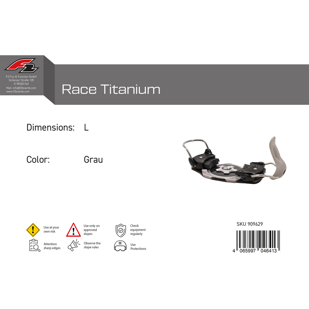 F2 Snowboard Plate Bindung Race Titanium Farbe/Größe wählbar